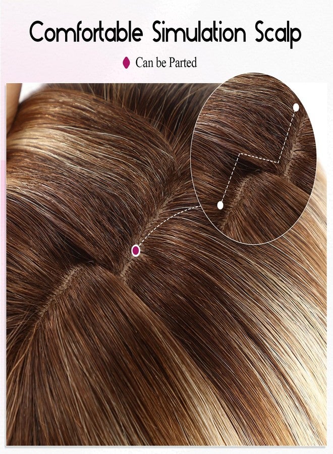 EMMOR Real Hair Toppers for Women Human Hair Toppers for Thin Hair 5"×5.5" Hand-woven Skin Scalp Silk Base Cover 14inch Top Hairpieces Wiglets for Women(Ombre Mixed Blonde) - Image 4